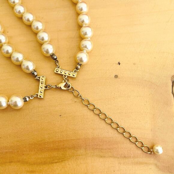 Vintage Kenneth Jay Lane KJL Dbl Strand Faux Pearl Necklace Double Gold Tone - Picture 6 of 11